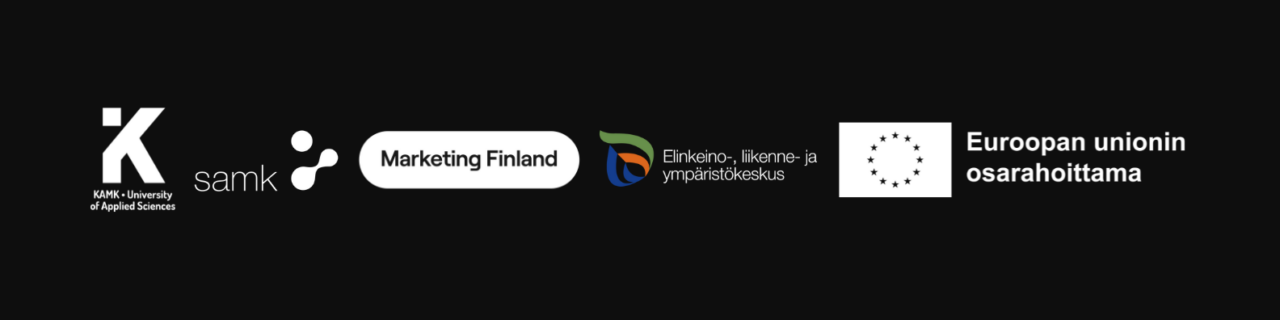 Kajaanin ammattikorkeakoulun, Satakunnan ammattikorkeakoulun, Marketing Finlandin, Elinkeino-, liikenne- ja ympäristökeskuksen sekä Euroopan unionin osarahoittama -logot