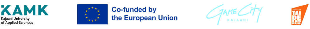 Logos: KAMK, EU flag and text Co-funded by the European Union, GameCity Kajaani and Seminaarin Taidekampus.