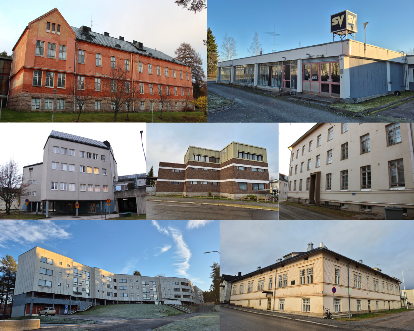 RAKA-hankkeeseen valitut rakennukset kollaasikuvassa.