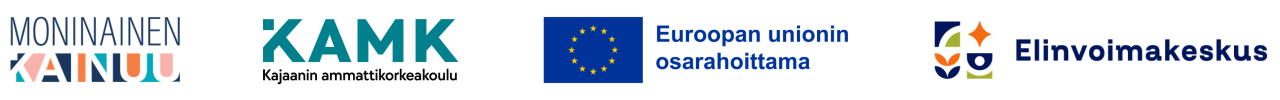 Logot: Moninainen Kainuu, KAMK, EU-lippu ja teksti Euroopan unionin osarahoittama, Elinvoimakeskus