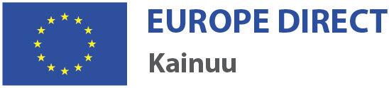 Logo: EU-lippu ja teksti EUROPE DIRECT Kainuu.